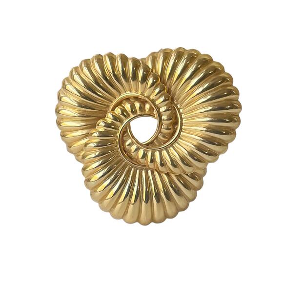 1980s Gold Plate Fluted Design Curved Intertwined Circles Stylized Pin Brooch - Picture 3 of 3